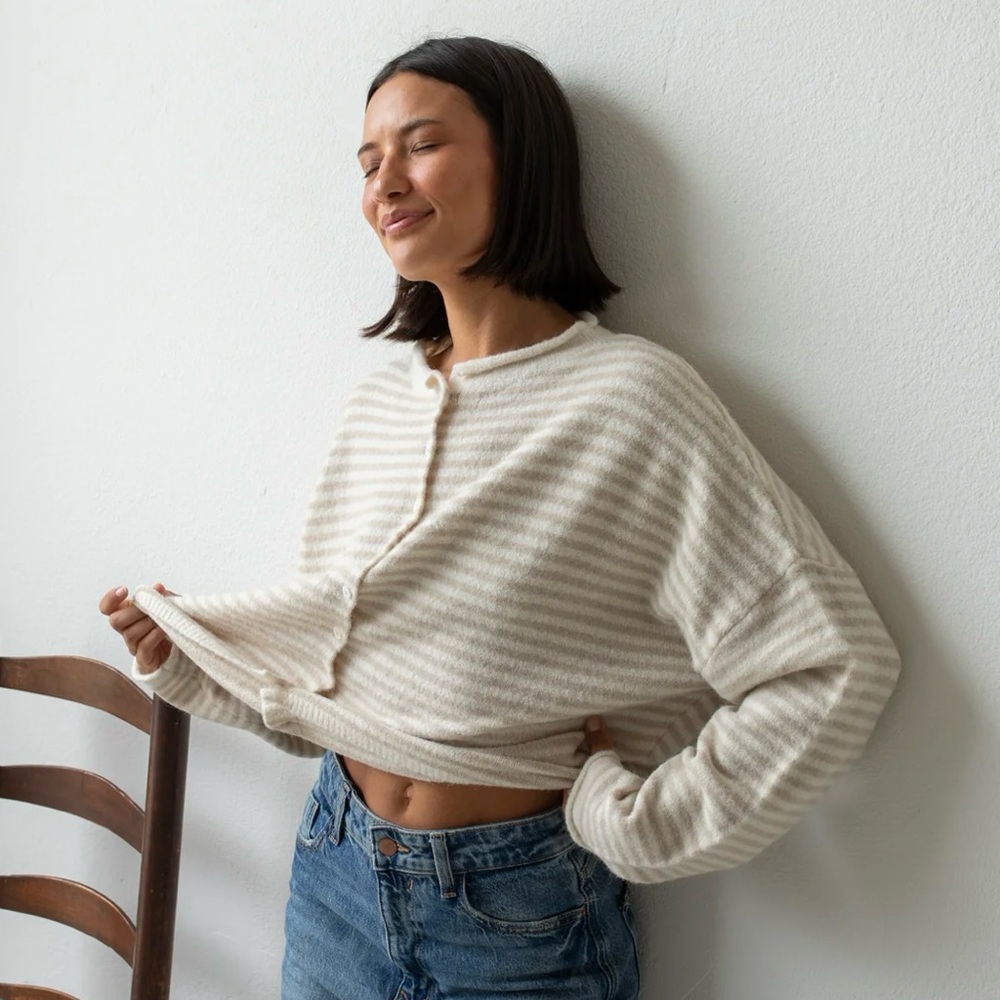 NWOT Things Between Cream Striped Sweater